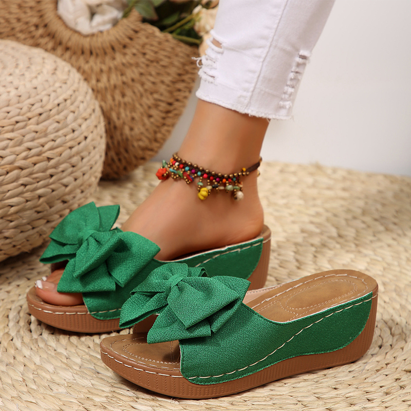 Elegante Damen-Sandalen mit Schleife und Keilabsatz